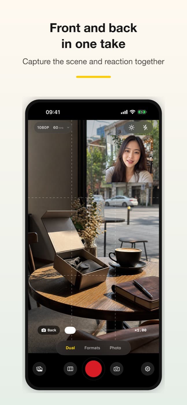 DuoScene picture-in-picture dual camera recording screenshot