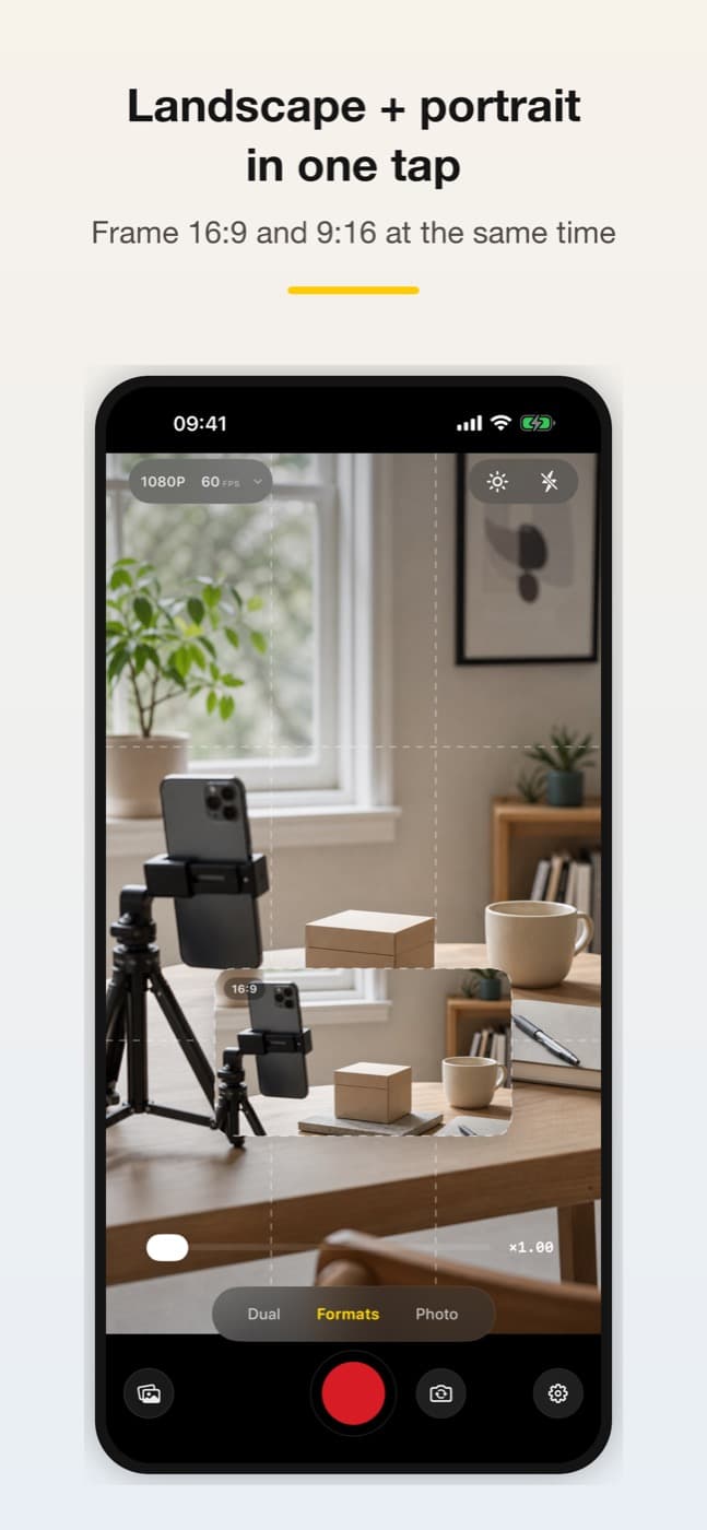 DuoScene vertical and horizontal export formats screenshot