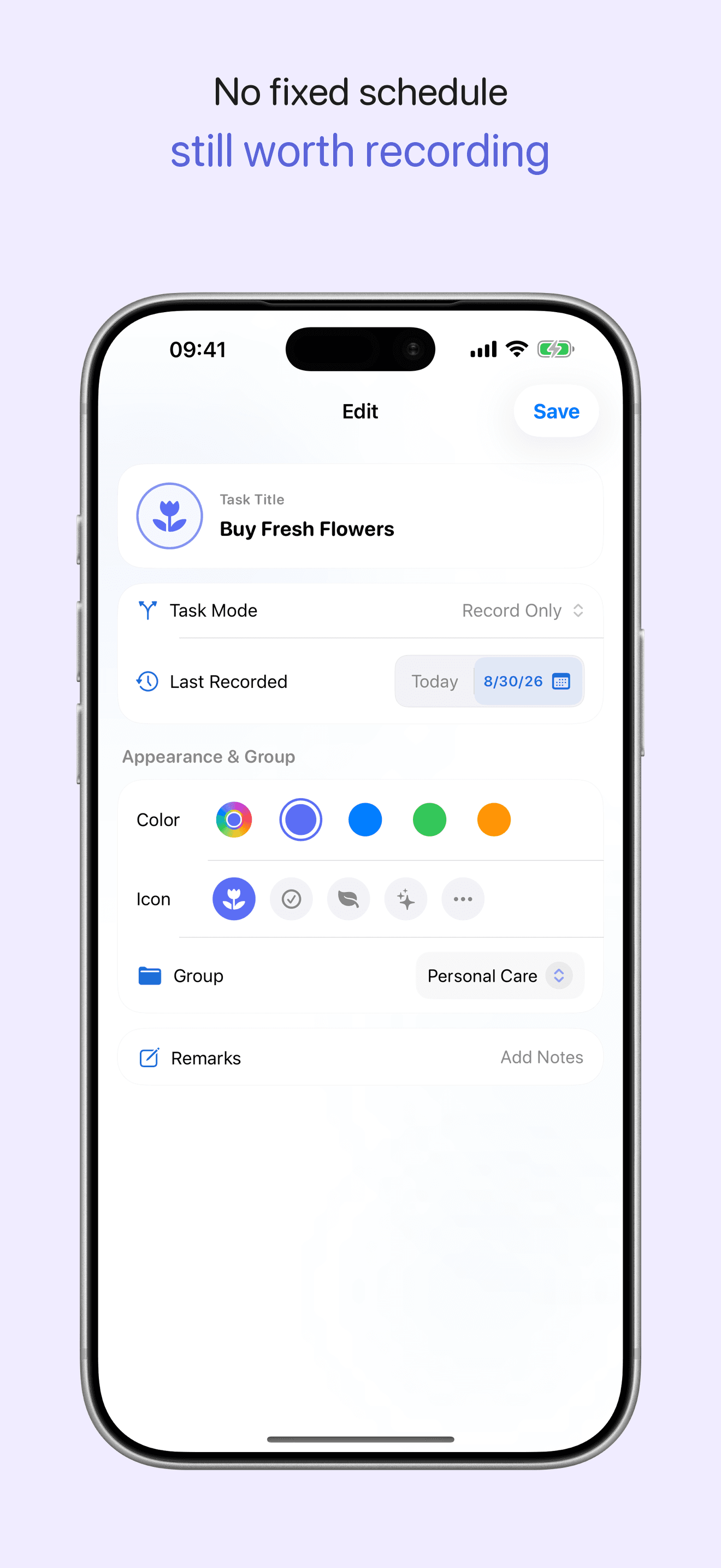 LoopCare flexible task editor without a fixed schedule