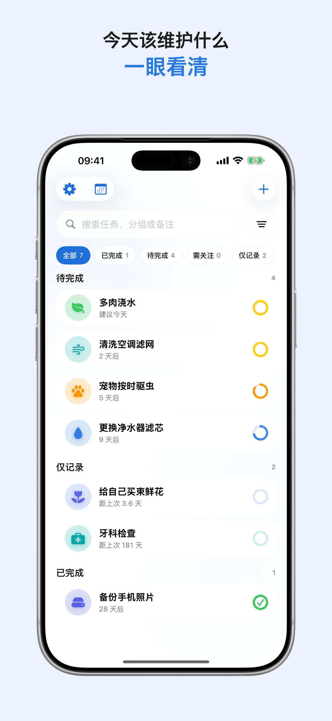 LoopCare 一眼查看今日待办的任务总览